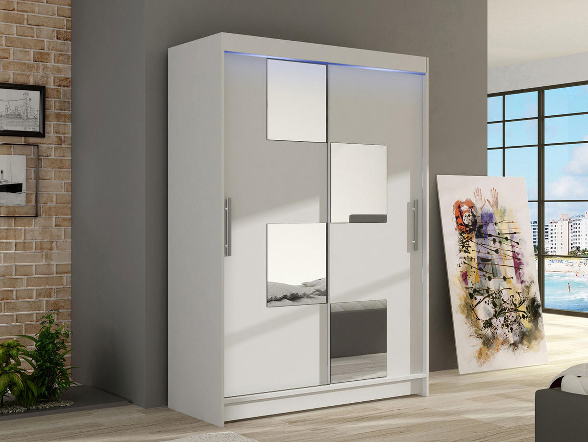 KLEIDERSCHRANK Miami III, mit RGB LED Beleuchtung - Silberfarben/Weiß, Holzwerkstoff/Kunststoff (120/200/58cm) - MIRJAN24