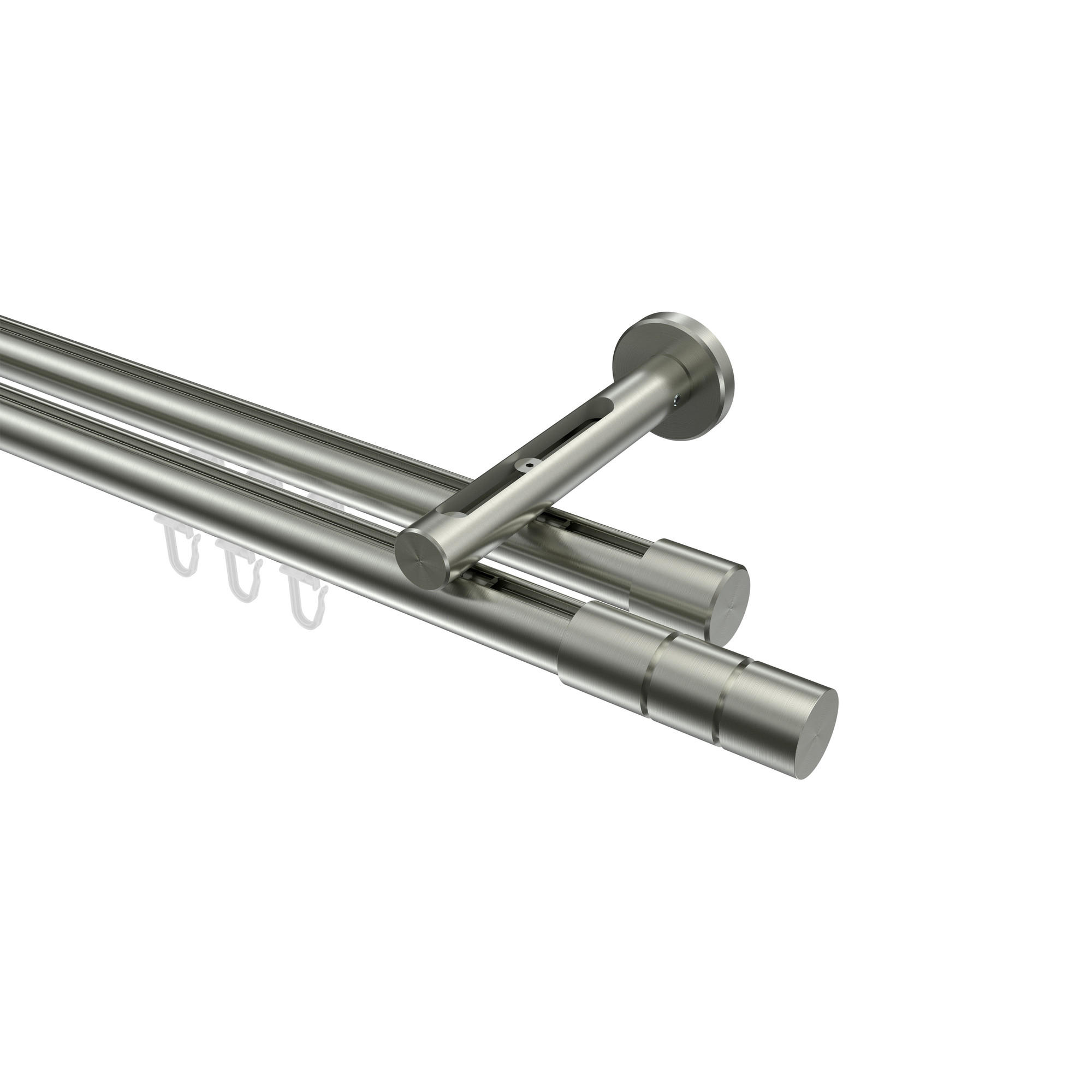 INNENLAUF-GARDINENSTANGEN-SET Siteno Elanto 540 cm (geteilt in 3 x 180 cm), 2-läufig, 20 mm Ø Edelstahl-Optik - Edelstahlfarben, Metall (540cm) - INTERDECO
