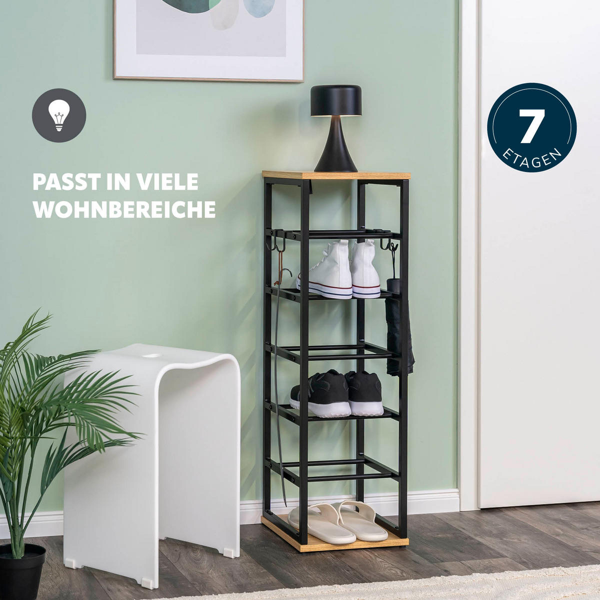 SCHUHREGAL, schwarz - Schwarz, Metall (28/90.5/28cm) - eluno