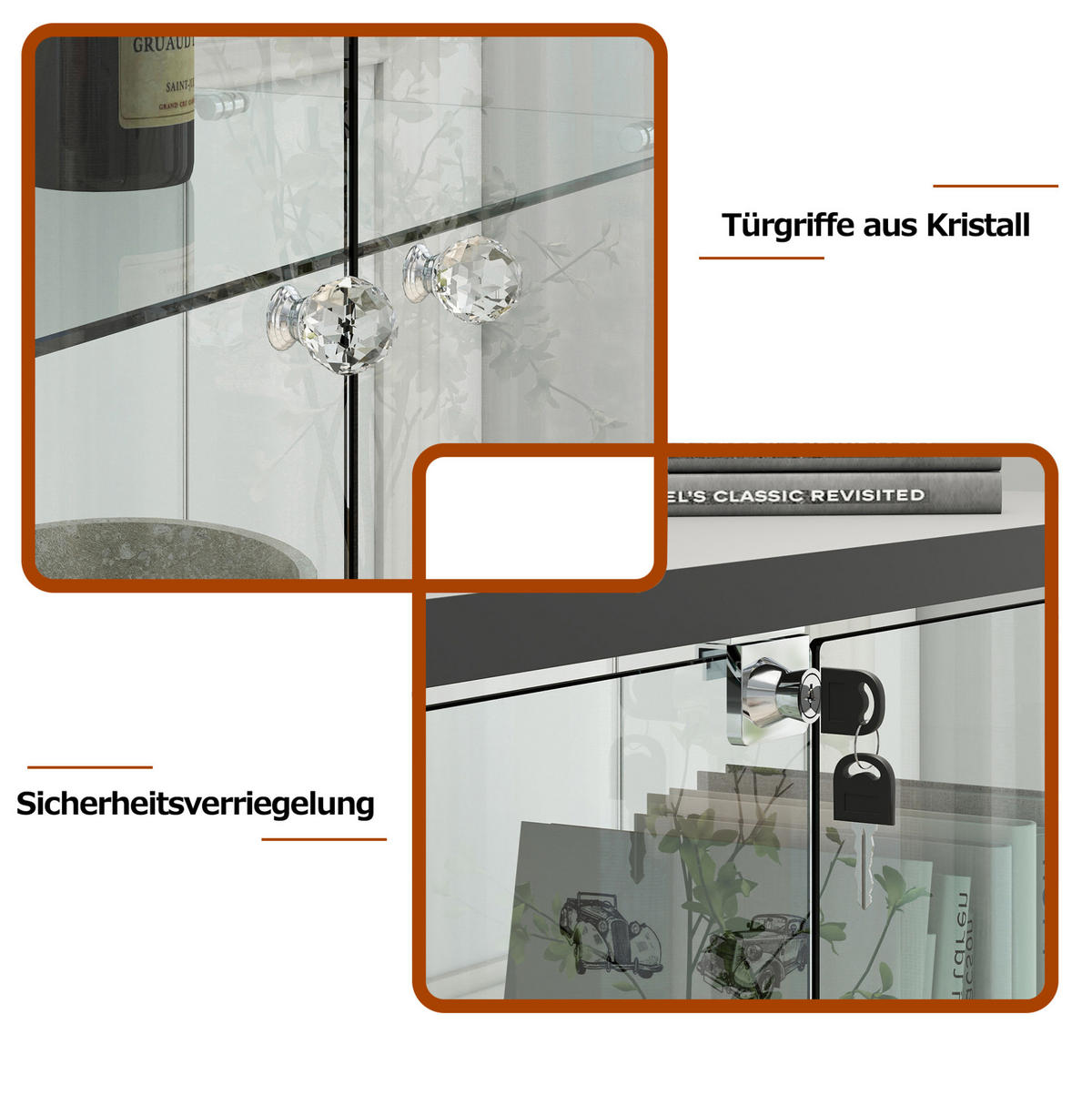 VITRINE 36,5/42,5/167 cm schwarz aus MDF und Glas mit LED und Rollen - Schwarz, Holzwerkstoff (42.5/167/36.5cm) - OKWISH