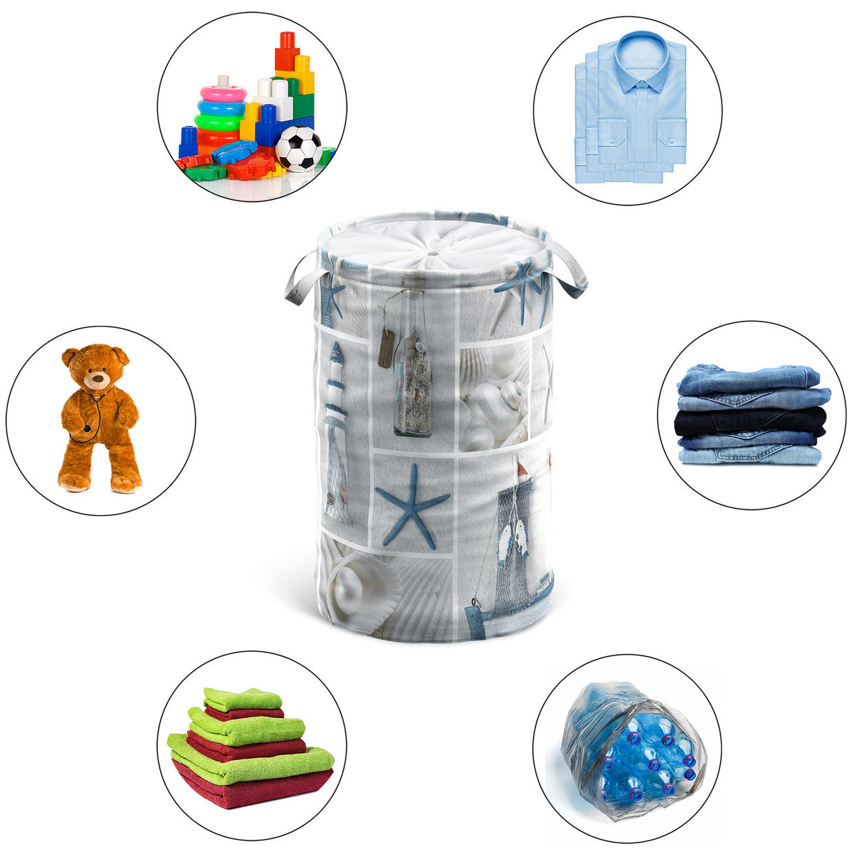 WÄSCHEKORB Meeresbrise - Beige, Textil (37/55/55cm) - Sanilo