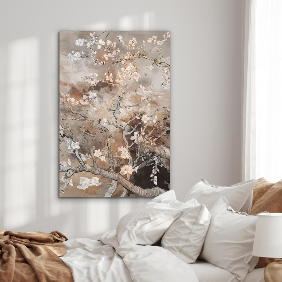 METALLBILD Mandelblüte - Kunst - Van Gogh - Beige - Abstrakt 60x90 cm - Braun, Metall (60/90cm) - MuchoWow