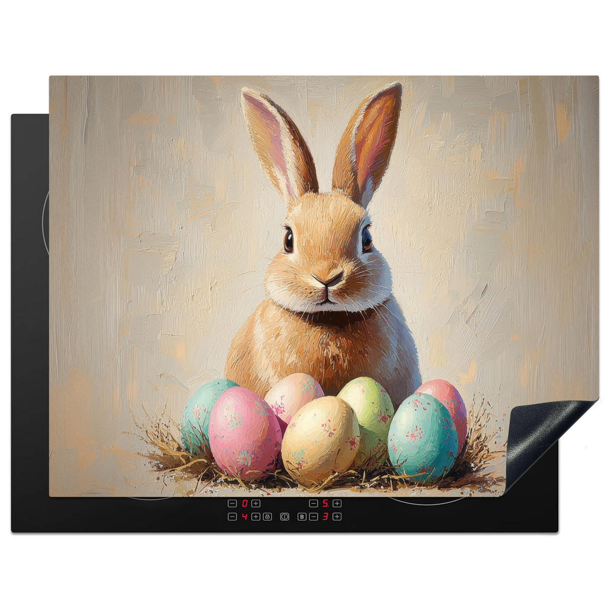 HERDABDECKPLATTE Osterhase - Pastell - Eier Induktionsmatte 77x59 cm - Beige, Kunststoff (77/59/0.2cm) - MuchoWow