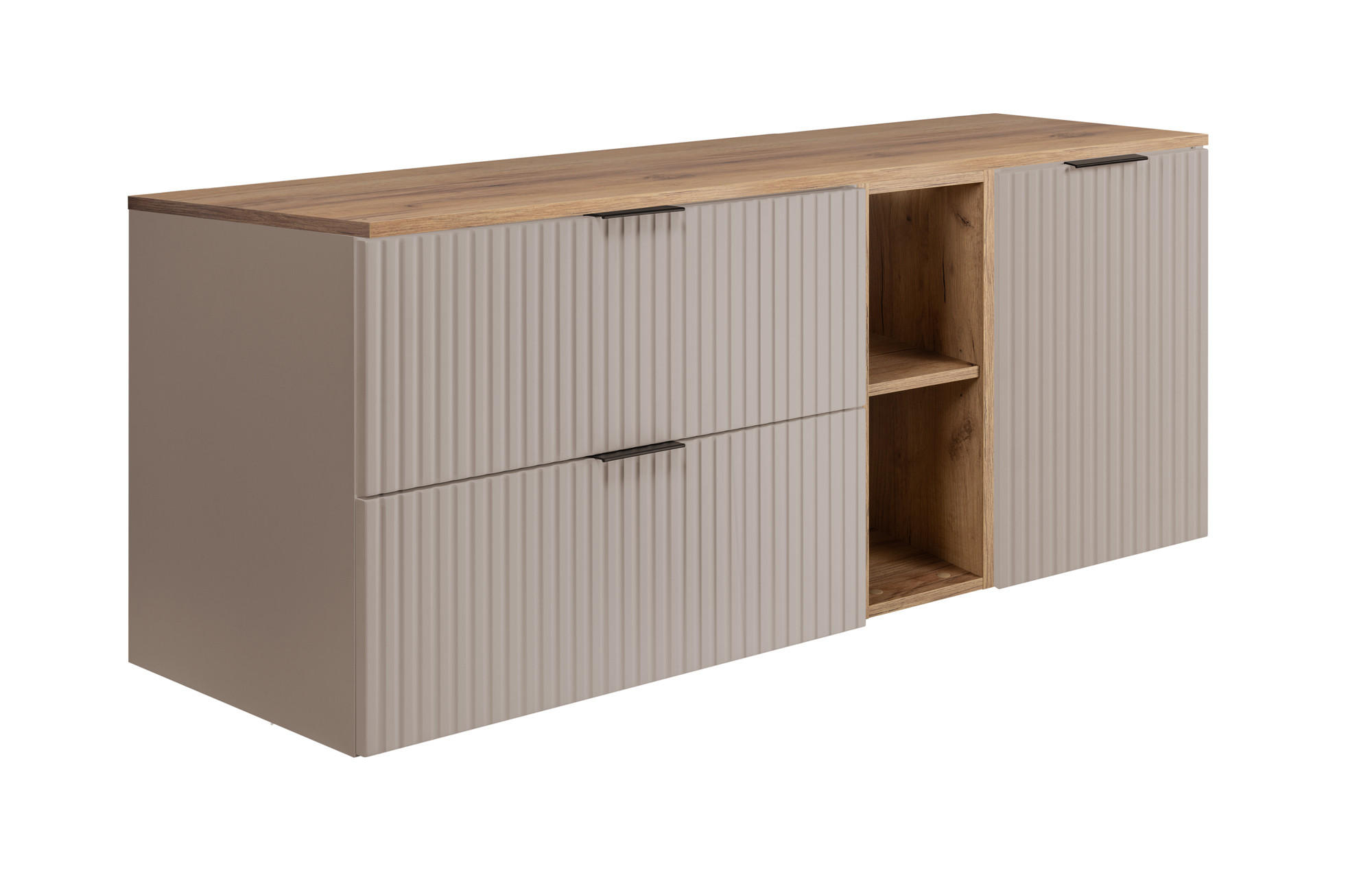 BADEZIMMER-SET, 57×46×140 cm, Eiche Craft / Cashmere, schwarzer Griff - Beige, Holzwerkstoff (140/57/46cm) - 3XE LIVING