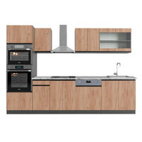 KÜCHENZEILE R-Line Goldkraft Eiche/Anthrazit 300 cm J-Shape mit Hochschrank, AP Marmor - Honigeiche/Anthrazit, Holzwerkstoff (300/81.6/60cm) - Vicco