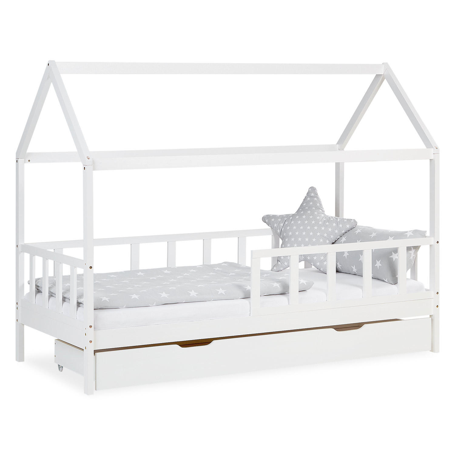 HAUSBETT 90/200 mit Rausfallschutz Weiß - Weiß, Holz (207/158/96cm) - Homestyle4u