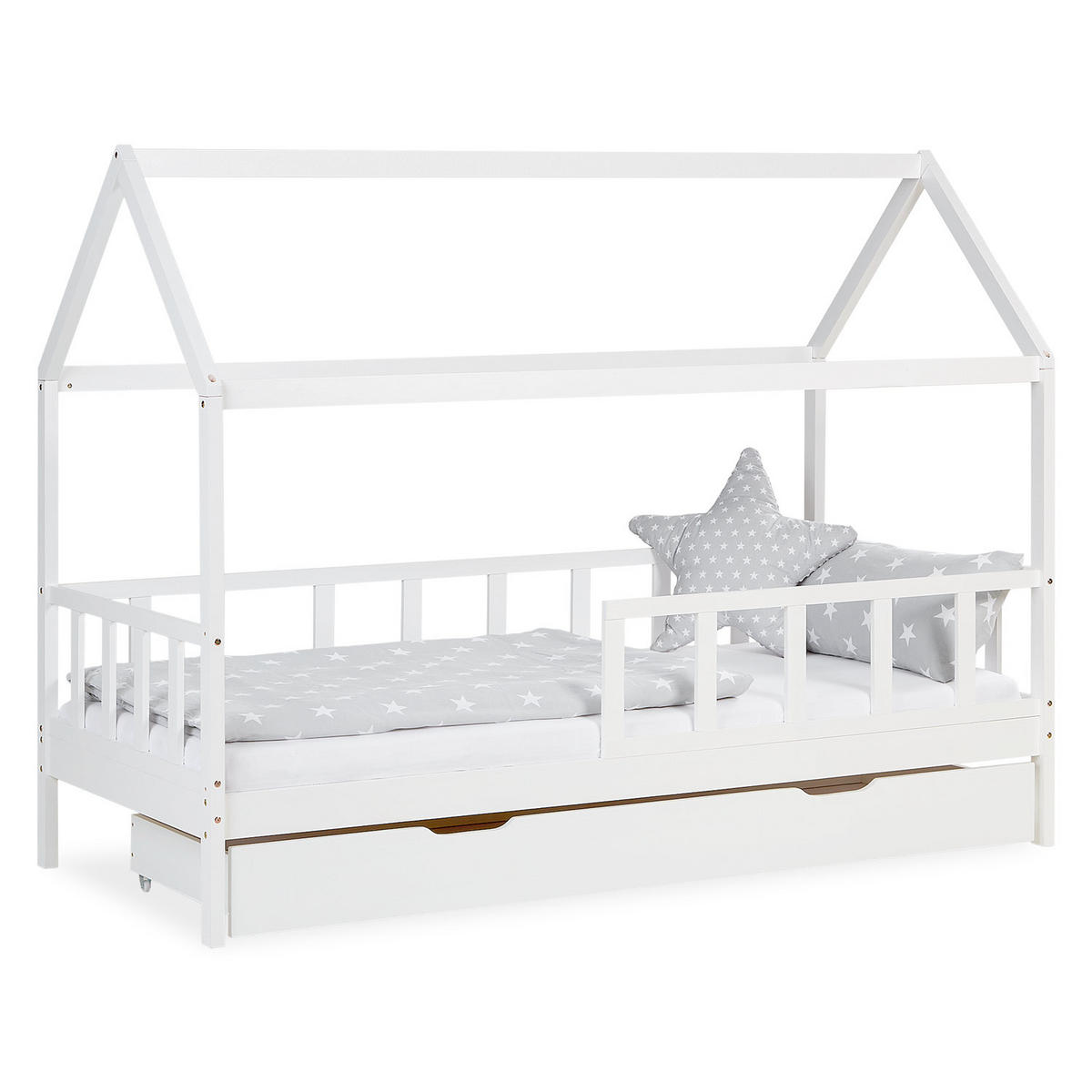 HAUSBETT 90/200 mit Rausfallschutz Weiß - Weiß, Holz (207/158/96cm) - Homestyle4u