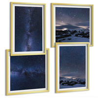 BILDER SET 4er Set - 50x50 cm & 40x60 cm Goldrahmen - Nachthimmel, Berge, Sterne - Goldfarben, Kunststoff (50/50cm) - TULUP