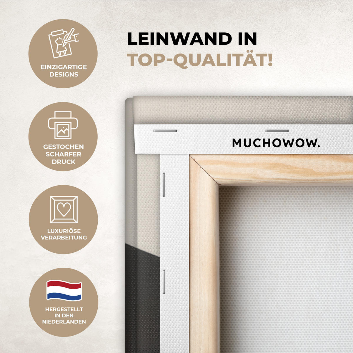 LEINWANDBILD Abstrakt - Landschaft - Wellen - Cremefarben Deko Groß 90x90 cm - Cappuccino, Textil (90/90cm) - MuchoWow