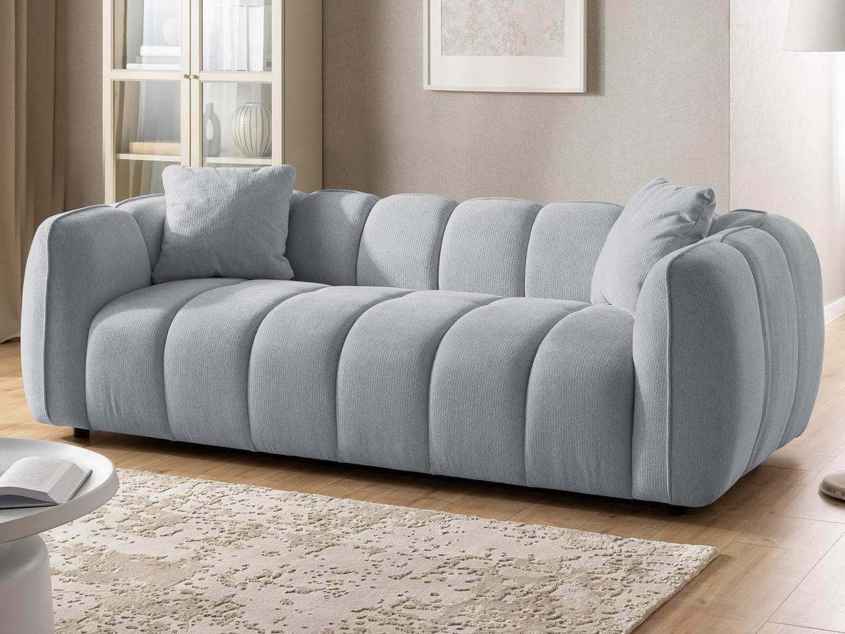 SITZGARNITUR 3+1 Nubira in tief gesteppter Bubble-Optik aus weichem Grau Strukturstoff im modernen Design - Schwarz/Grau, Holz/Kunststoff (228/69/89cm) - S-Style Möbel