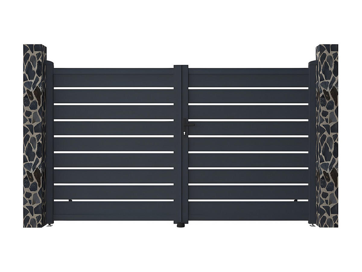 FLÜGELTOR - 300cm x 4.6cm - Aluminium - anthrazitgrau - PRIMO - Anthrazit, Metall (300/178cm) - Vente-Unique