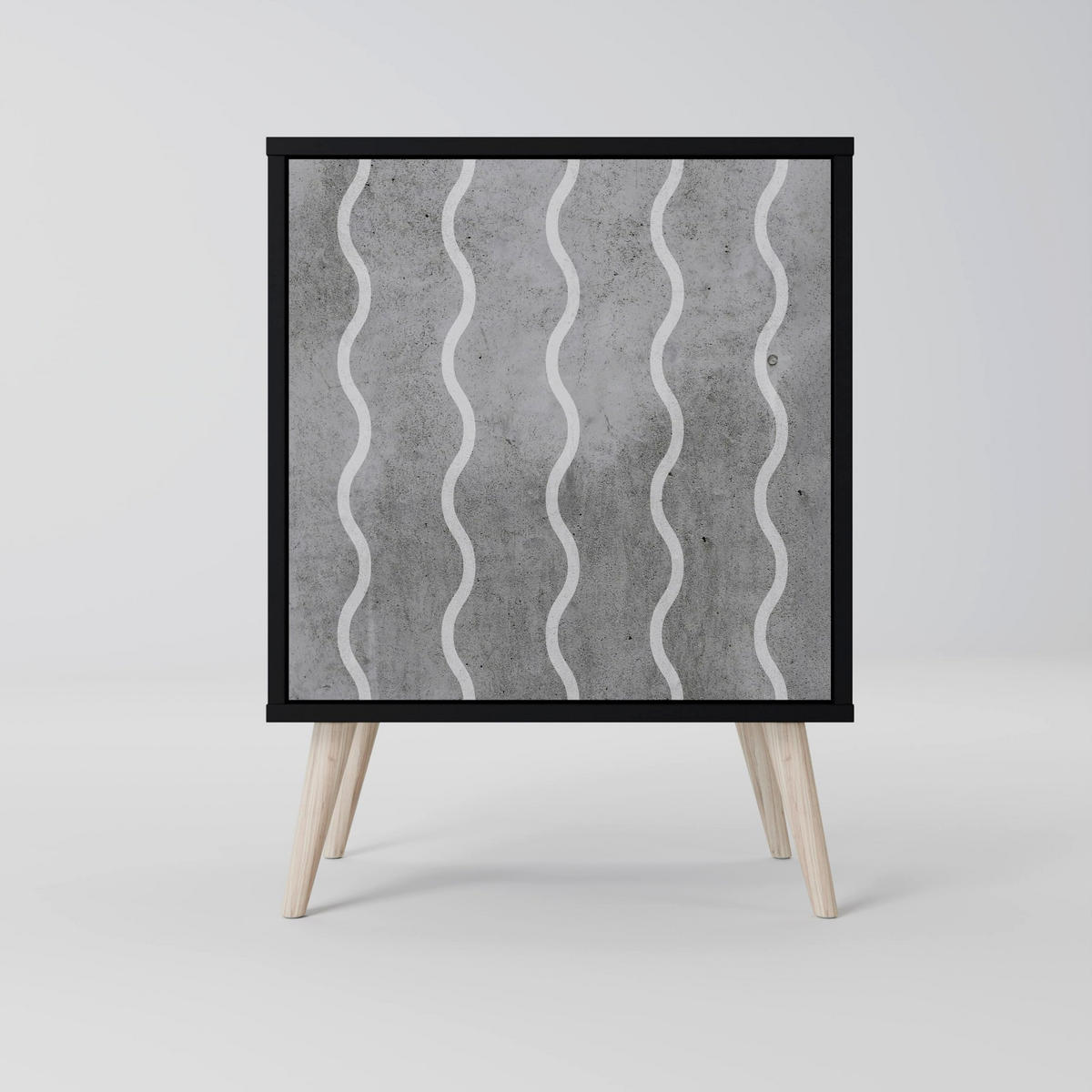 SIDEBOARD WAVES OF CONCRETE, Schwarz, 57,5x42x75,5 cm, Goldfarbene Metallfüße - Goldfarben/Multicolor, Holzwerkstoff/Metall (57.5/75.5/42cm) - SpaceRebels