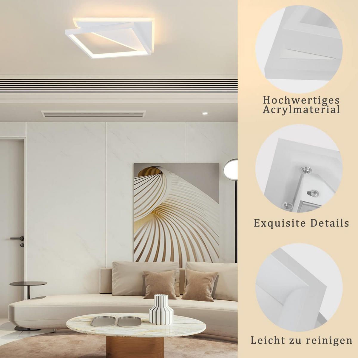 LED-DECKENLEUCHTE Eisenschlag 48.0/6.0/48.0 cm - Weiß, Metall (48/48/6cm) - ZMH