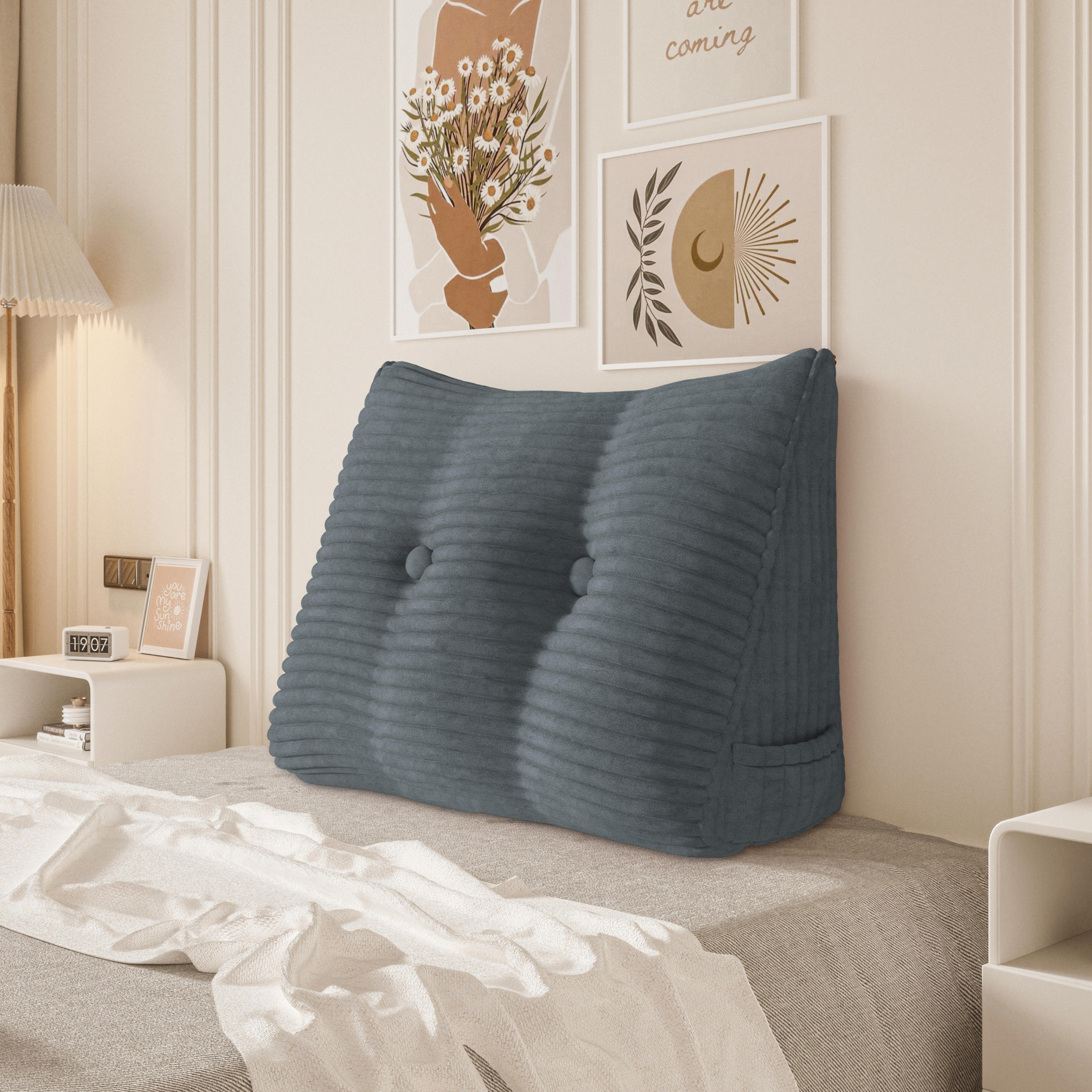 LESEKISSEN für Bett Kord Grau 60 cm - Grau, Textil (50/60cm) - Vercart