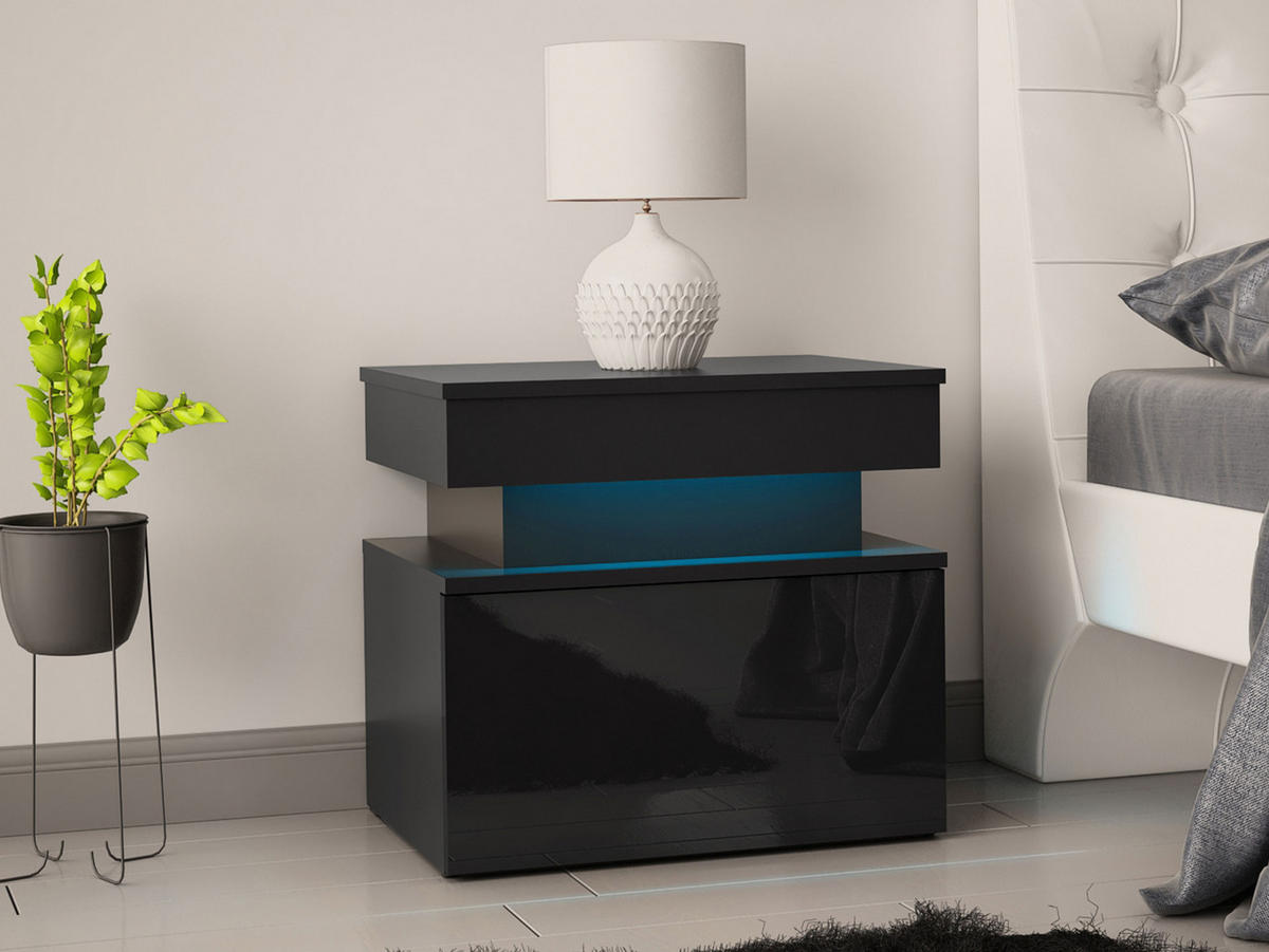 NACHTTISCH 1S Glossa - Schwarz, Holzwerkstoff/Kunststoff (55/51/39cm) - MIRJAN24