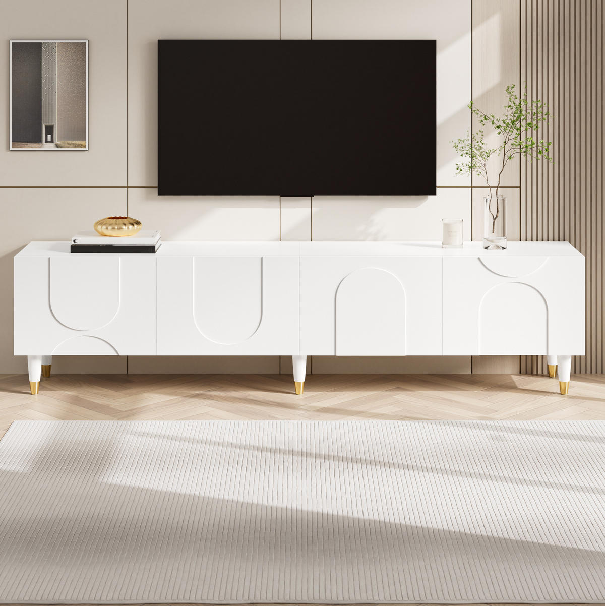 TV-SCHRANK mit 4 Türen 180 x 40 x 50 cm Weiß - Weiß, Holzwerkstoff (40/50/180cm) - Beauniv