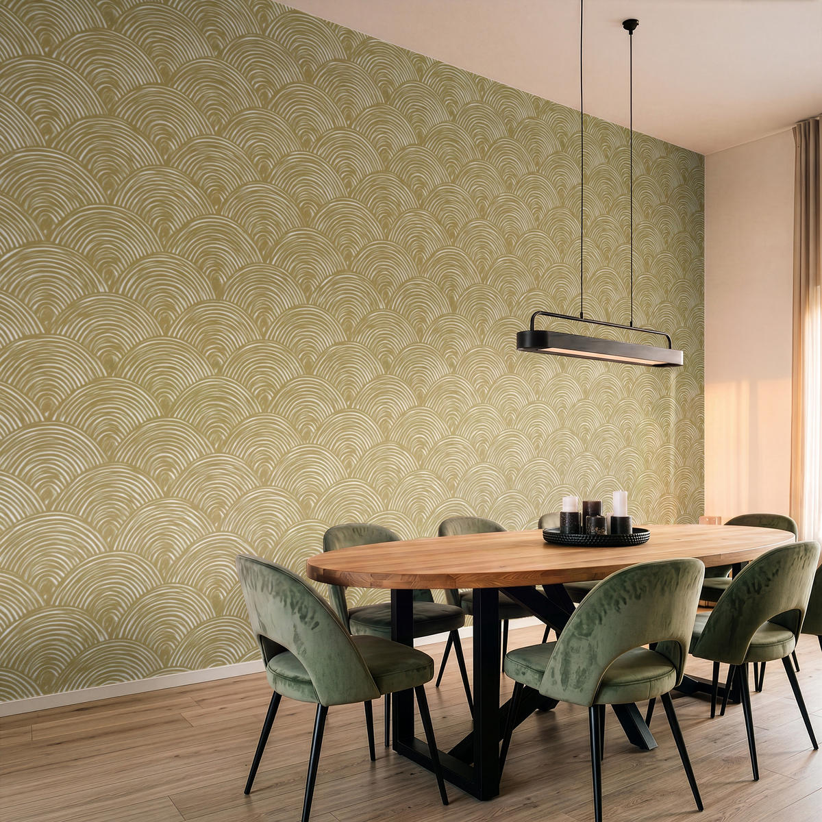 TAPETE - Fächer - Geometrisch - Grün - 500x300 cm - Goldfarben, Papier (500/300cm) - OnlyWow