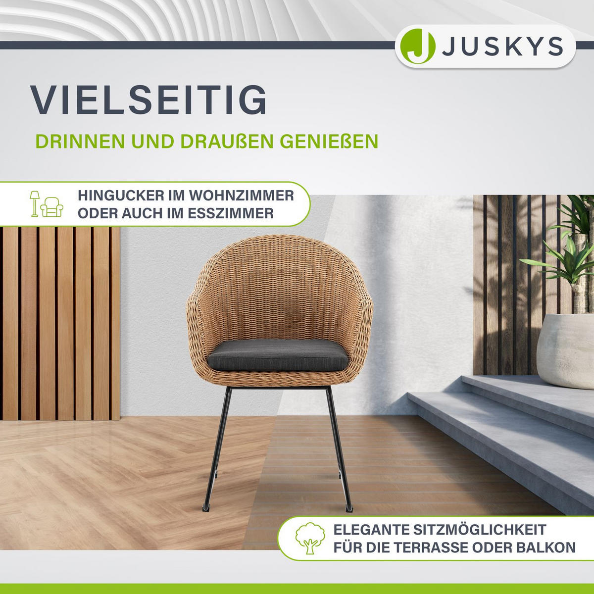 GARTENSTUHL Cody 2er-Set - Braun, Naturmaterialien (57/82/59cm) - Juskys