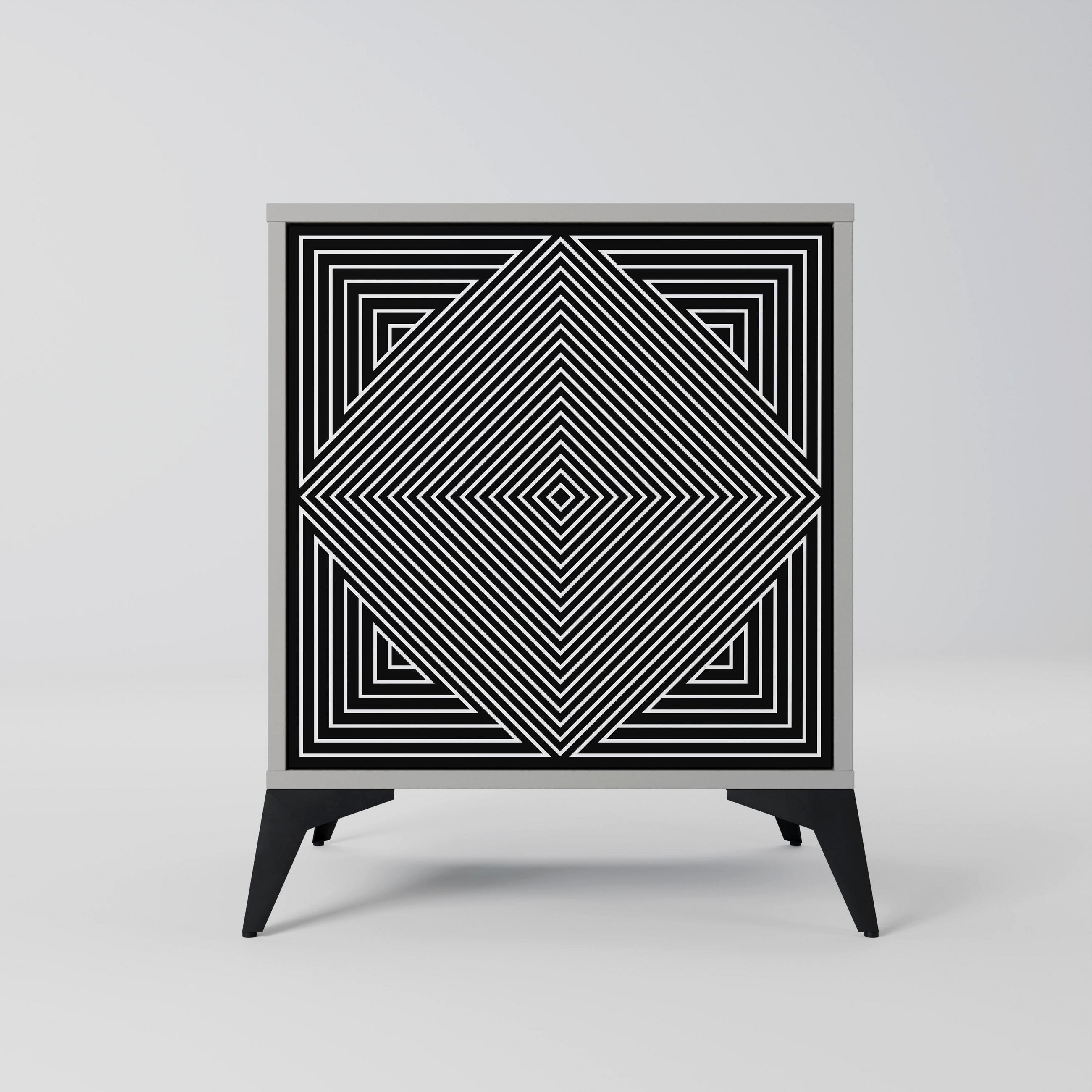 SIDEBOARD POLYGON ILLUSION, Grau, 57,5x42x70,5 cm, Schwarze Metall-Sternfüße - Multicolor/Schwarz, Holzwerkstoff/Metall (57.5/70.5/42cm) - SpaceRebels