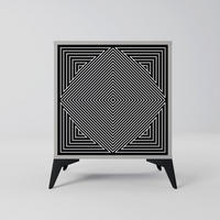 SIDEBOARD POLYGON ILLUSION, Grau, 57,5x42x70,5 cm, Schwarze Metall-Sternfüße - Multicolor/Schwarz, Holzwerkstoff/Metall (57.5/70.5/42cm) - SpaceRebels
