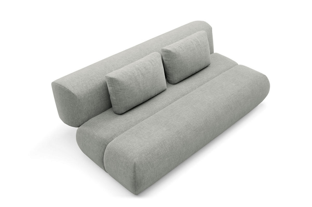 BETTSOFA ATOMO Grau Chenille-Stoff mit Schlaffunktion - Grau, Holz (217/82/134cm) - MASSENO