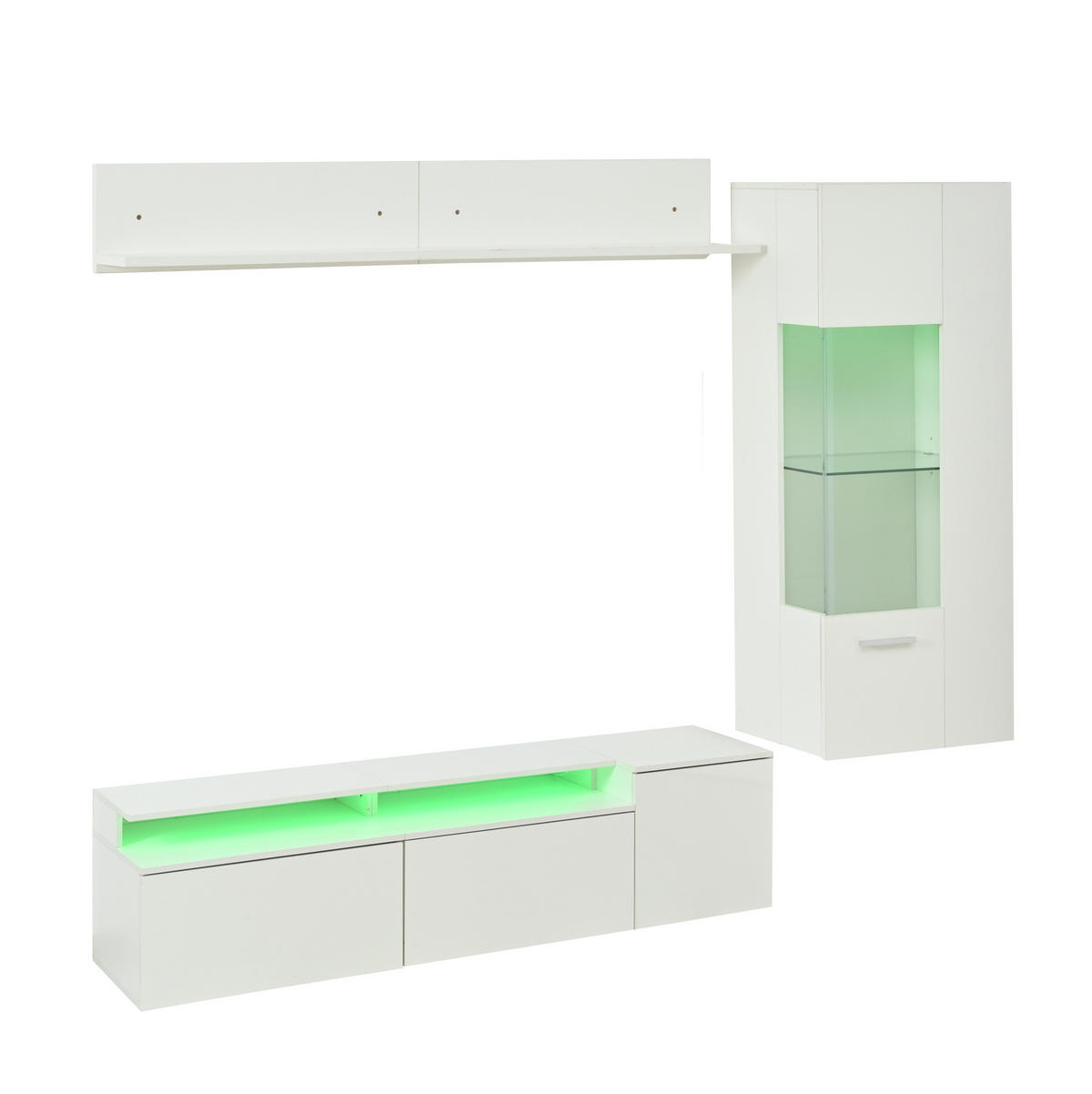 TV-WOHNWAND 3-tlg. mit LED 180 cm Hochglanz Weiß - Weiß, Glas (40/45/180cm) - Beauniv