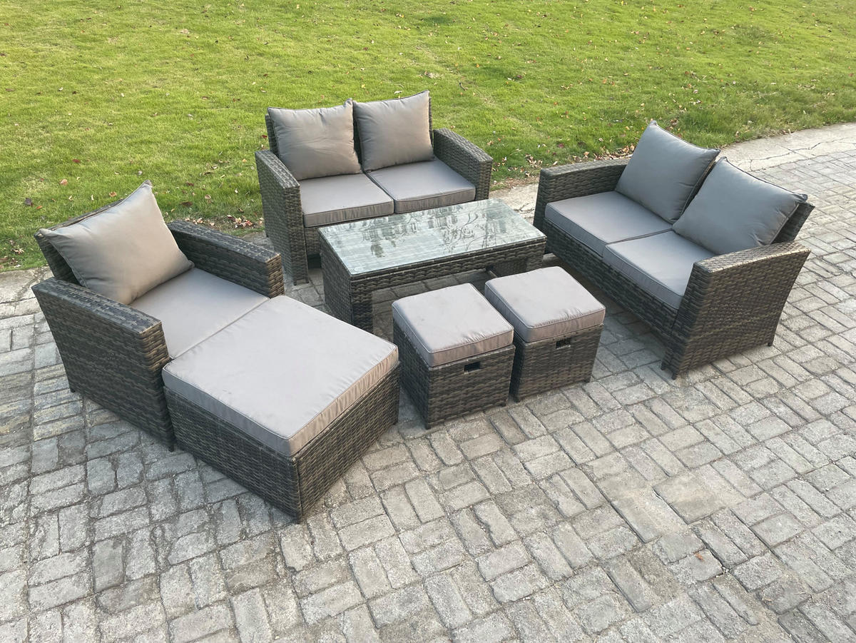 GARTENMÖBEL-SET mit Kissen Polyrattan Dunkelgrau 8-Sitzer - Dunkelgrau, Metall - Fimous