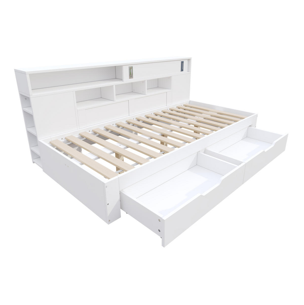 DETSKÁ posteľ 140/190 cm s úložnými zásuvkami, policami a skrinkou z MDF, Biela - biela, kompozitné drevo (140/190cm) - Redom