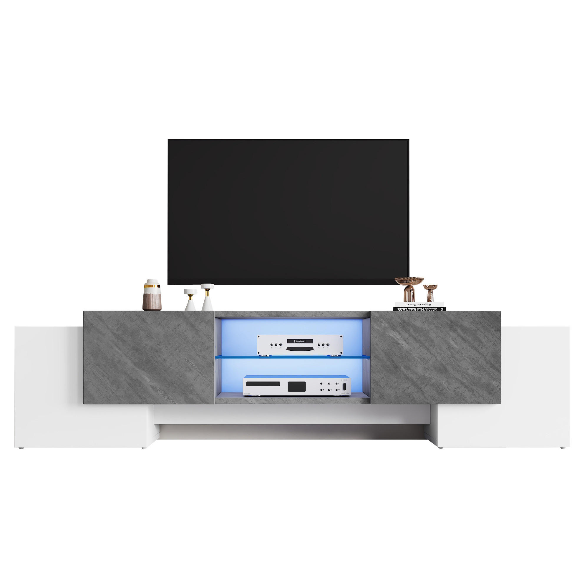 LOWBOARD 180/40/46.5 cm weiß/grau aus MDF mit LED-Lichtleiste - Weiß, Holzwerkstoff (40/46.5/180cm) - OKMYHOME