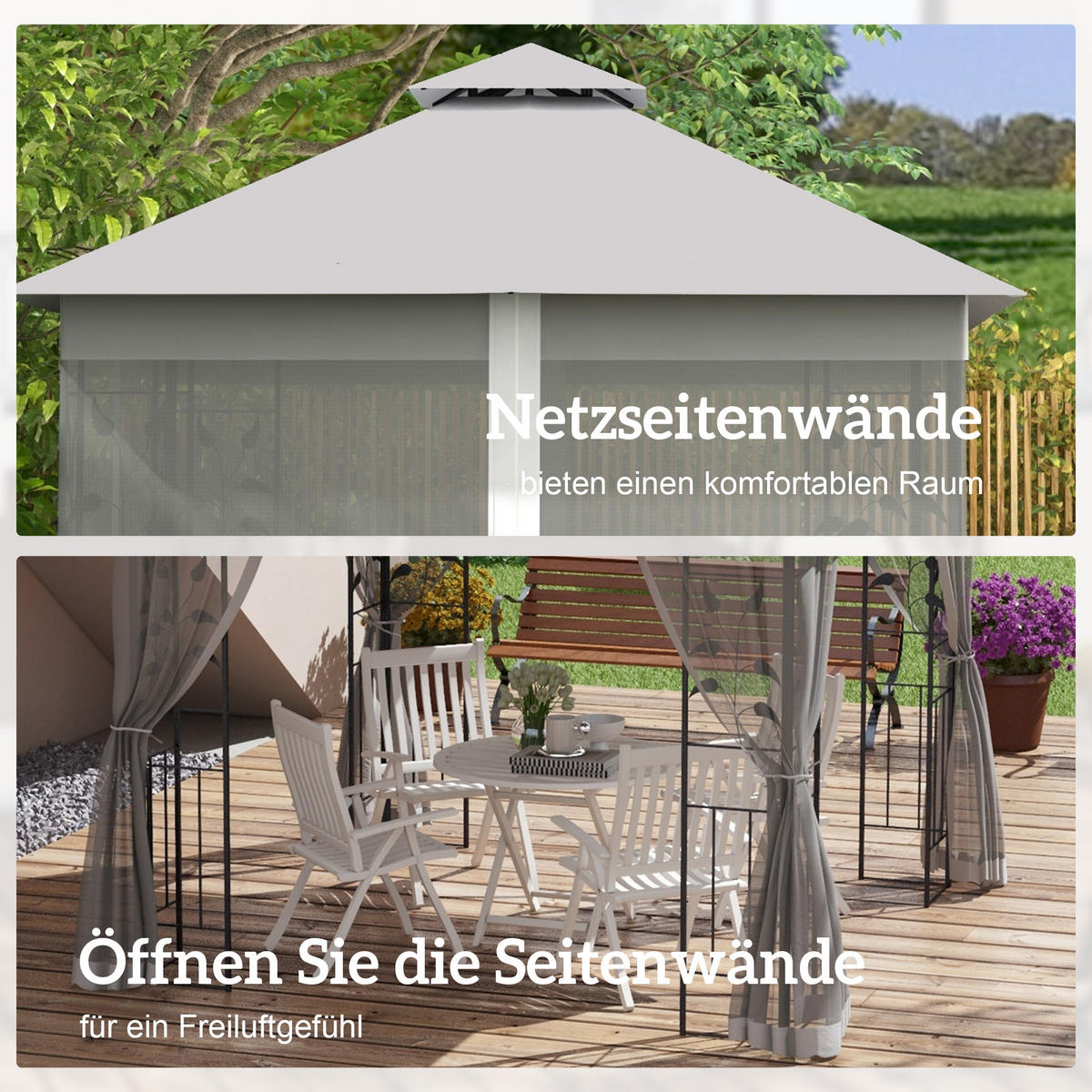 PAVILLON Stahl Polyester Hellgrau Schwarz - Hellgrau/Schwarz, Textil/Metall (300/280/300cm) - Outsunny