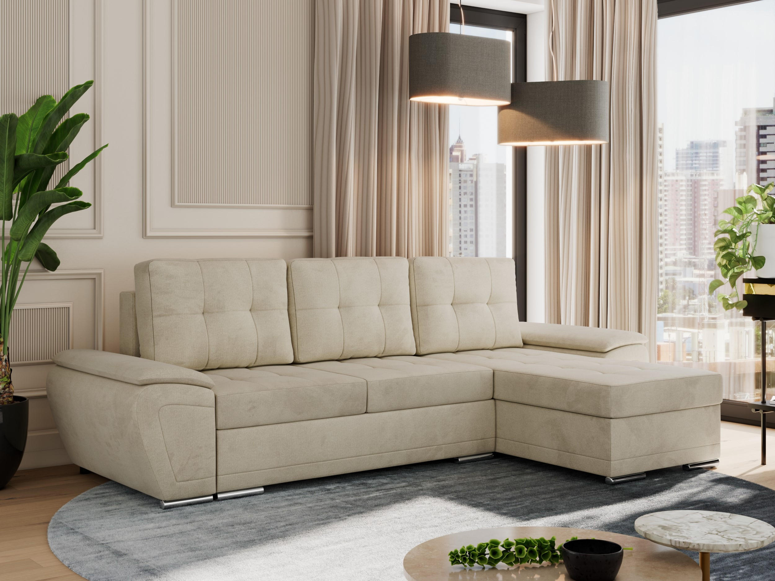 ECKSOFA UMBRIA L Beige Velvet - Beige/Grau, Textil (271/157cm) - MKS
