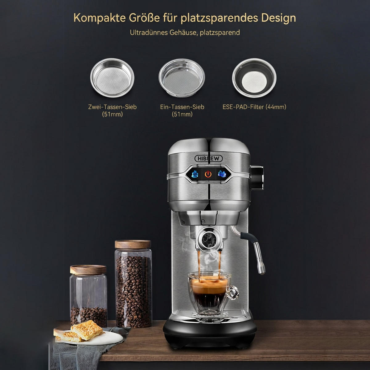 ESPRESSOMASCHINE 20 Bar Siebträger mit Edelstahlgehäuse, Espresso und Cappuccino Funktion - Silberfarben, Metall (12/28.5/29cm) - Korfee