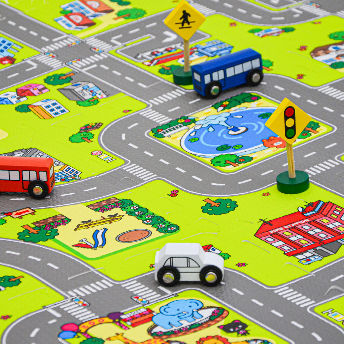 SPIELMATTE STRASSE- 90/90/1 cm Puzzlematte Grün - Multicolor, Kunststoff (30/30cm) - Littletom