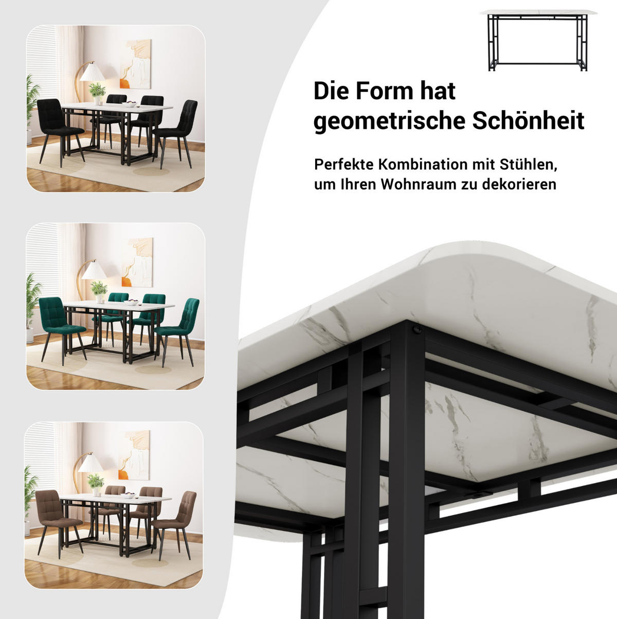 ESSTISCH 140 cm Schwarz/Weiß aus MDF mit Metallbeinen - Weiß, Holzwerkstoff (140/80/74cm) - OKMYHOME