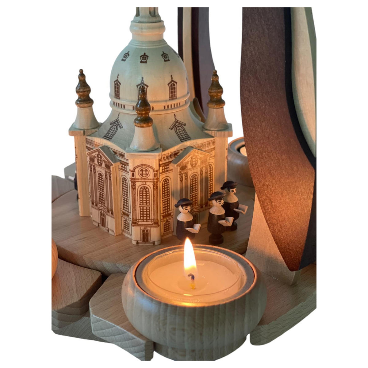 PYRAMIDE Dresdner Frauenkirche für 6 Teelichter 27/27/36 cm - Multicolor, Holz (27/36/27cm)