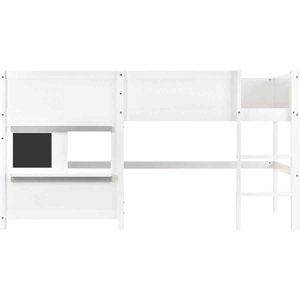 KINDERBETT aus Kiefernholz 90x200 cm Weiß mit Tafel, Ablage und Treppe - Weiß, Holzwerkstoff (90/200cm) - IVMEU