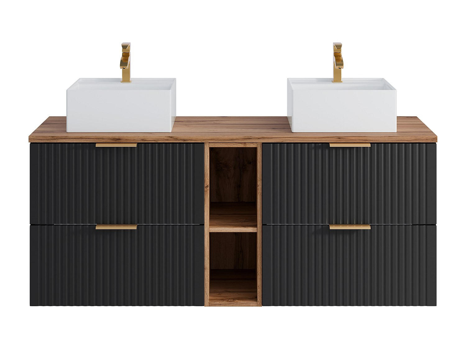 DOPPELWASCHTISCH - 140 cm x 46 cm - Holz, Platte - Schwarz - ZEVARA - Schwarz, Holz (140/57/46cm) - Vente-Unique