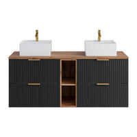 DOPPELWASCHTISCH - 140 cm x 46 cm - Holz, Platte - Schwarz - ZEVARA - Schwarz, Holz (140/57/46cm) - Vente-Unique