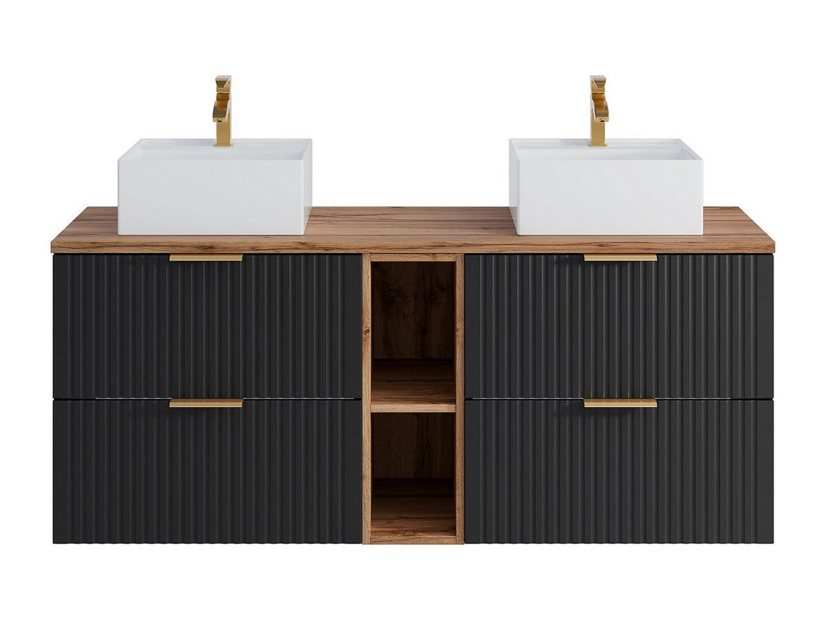 DOPPELWASCHTISCH - 140cm x 46cm - MDF - schwarz - ZEVARA - Schwarz, Holz (140/57/46cm) - Vente-Unique