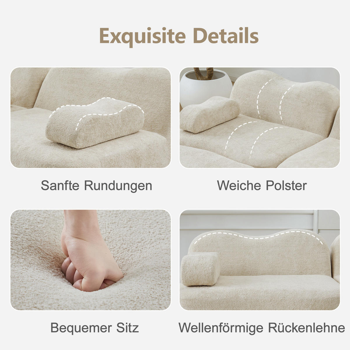 SOFA 192 x 167 x 70 cm in Beige mit Samtbezug und modularem Design - Beige, Textil (167/70/192cm) - Flora Grace