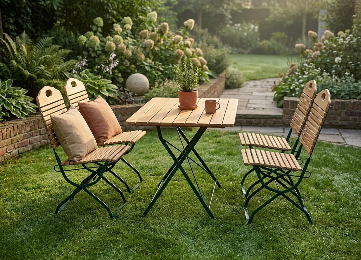 GARTEN-GARNITUR Bad Belzig 5-teilig aus Robinienholz, Stahlgestell Grün - Braun, Holz - TPFGarden