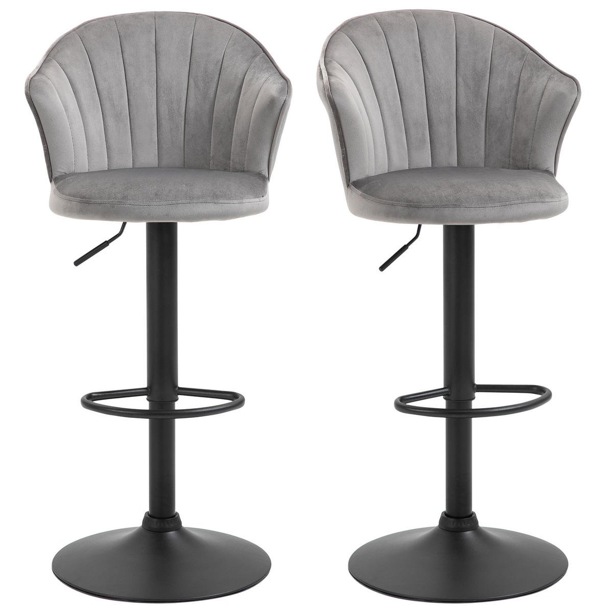 BARHOCKER 2er-Set DE-08033 drehbar, höhenverstellbar, Samt Touch Grau - Grau, Metall (56/111/54cm) - ComfortXL