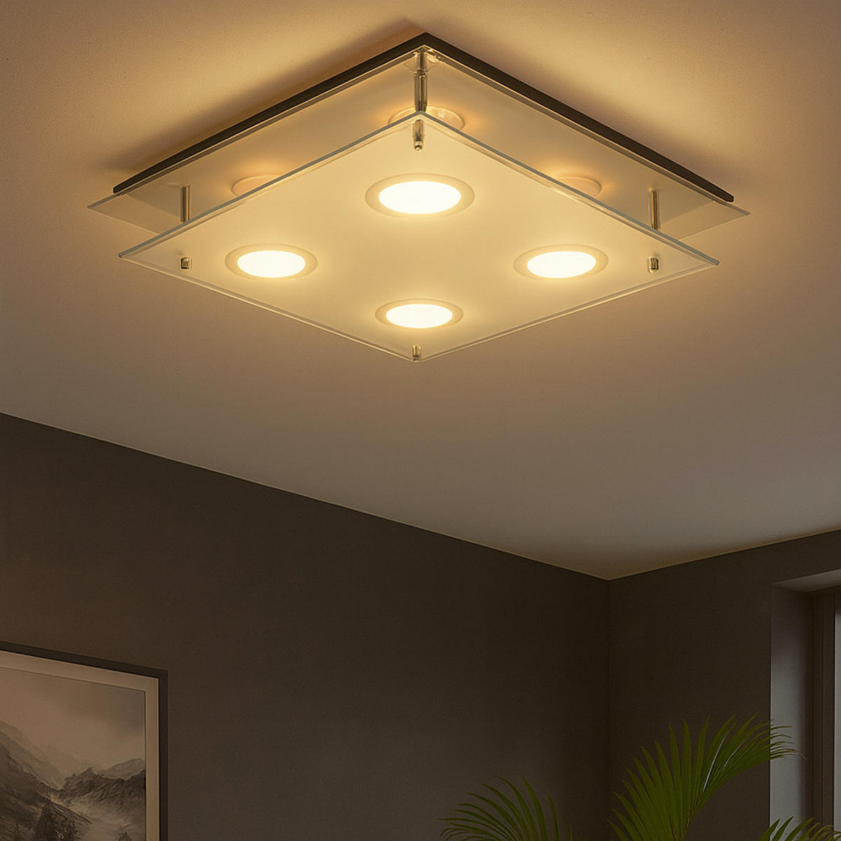 LED DECKENLEUCHTE ARENA Chrom Silber - Silberfarben, Glas (34/34/8cm) - Esto