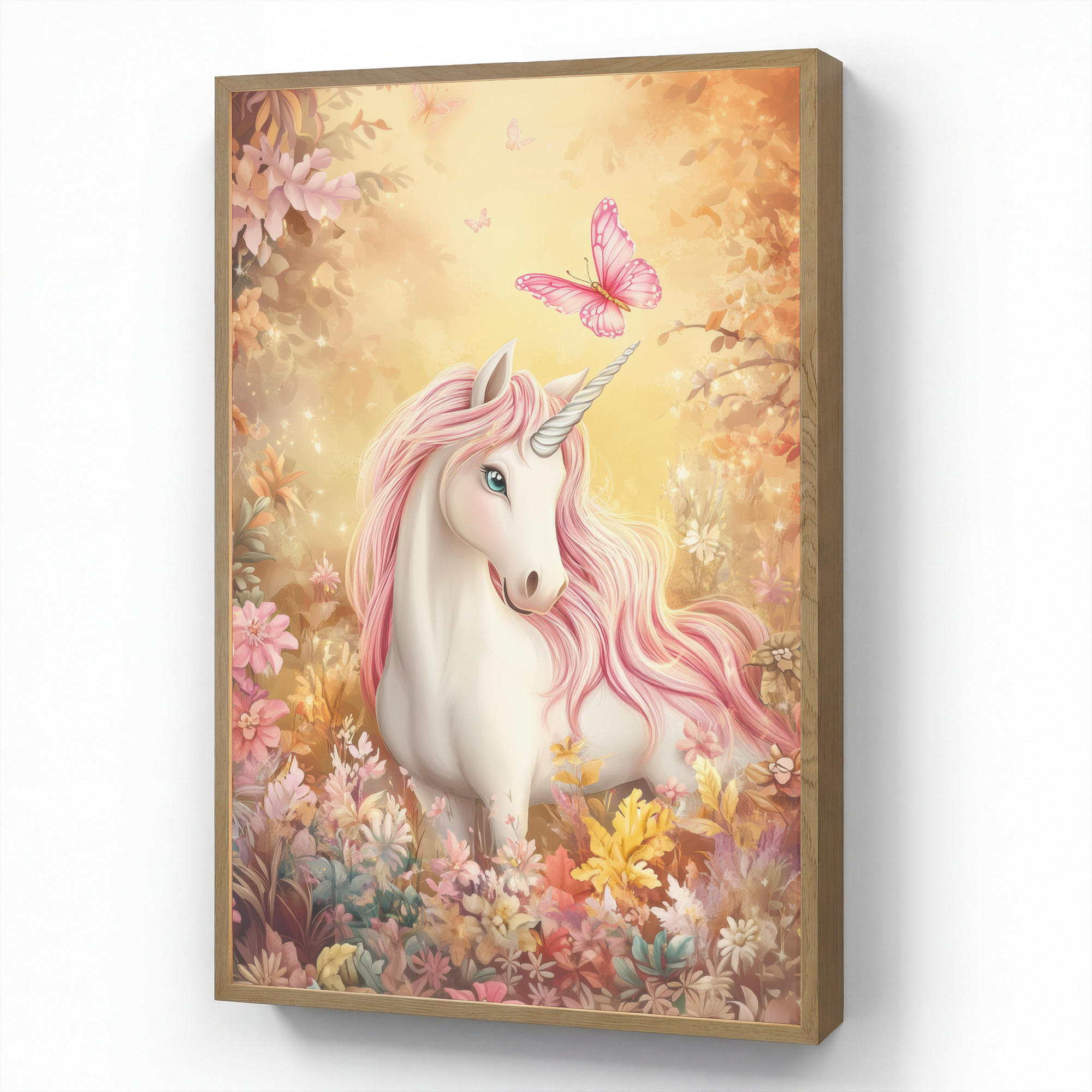 OnlyWow DOBÍJECÍ NOČNÍ LAMPIČKA Jednorožec - Květiny - Motýl - Růžová 70x100 cm