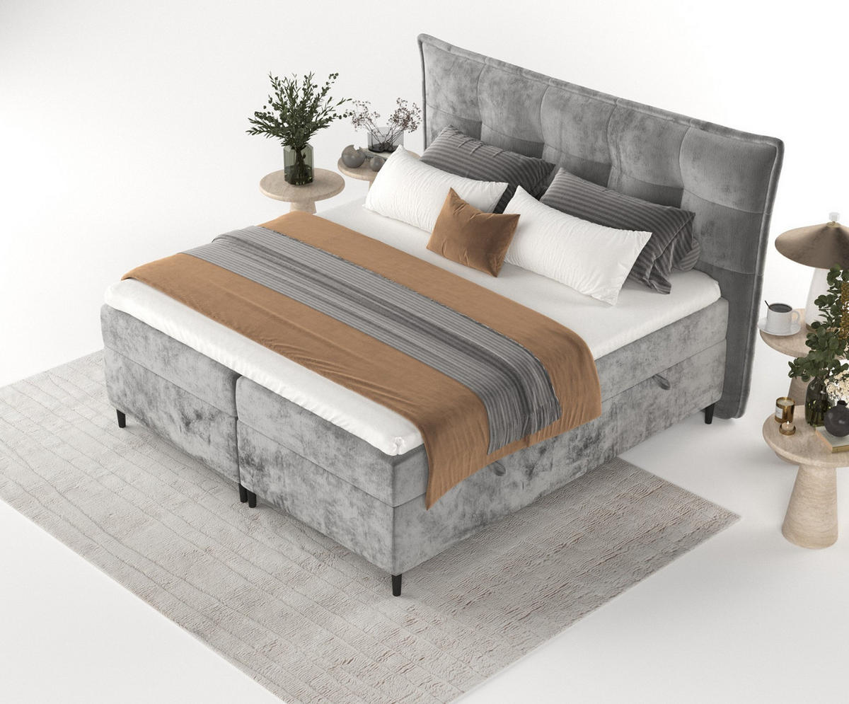 BOXBETT Las Palmas 200/200 cm Grau im Lotta Stoff - Schwarz/Grau, Holz/Holzwerkstoff (200/200cm) - AltaBeds