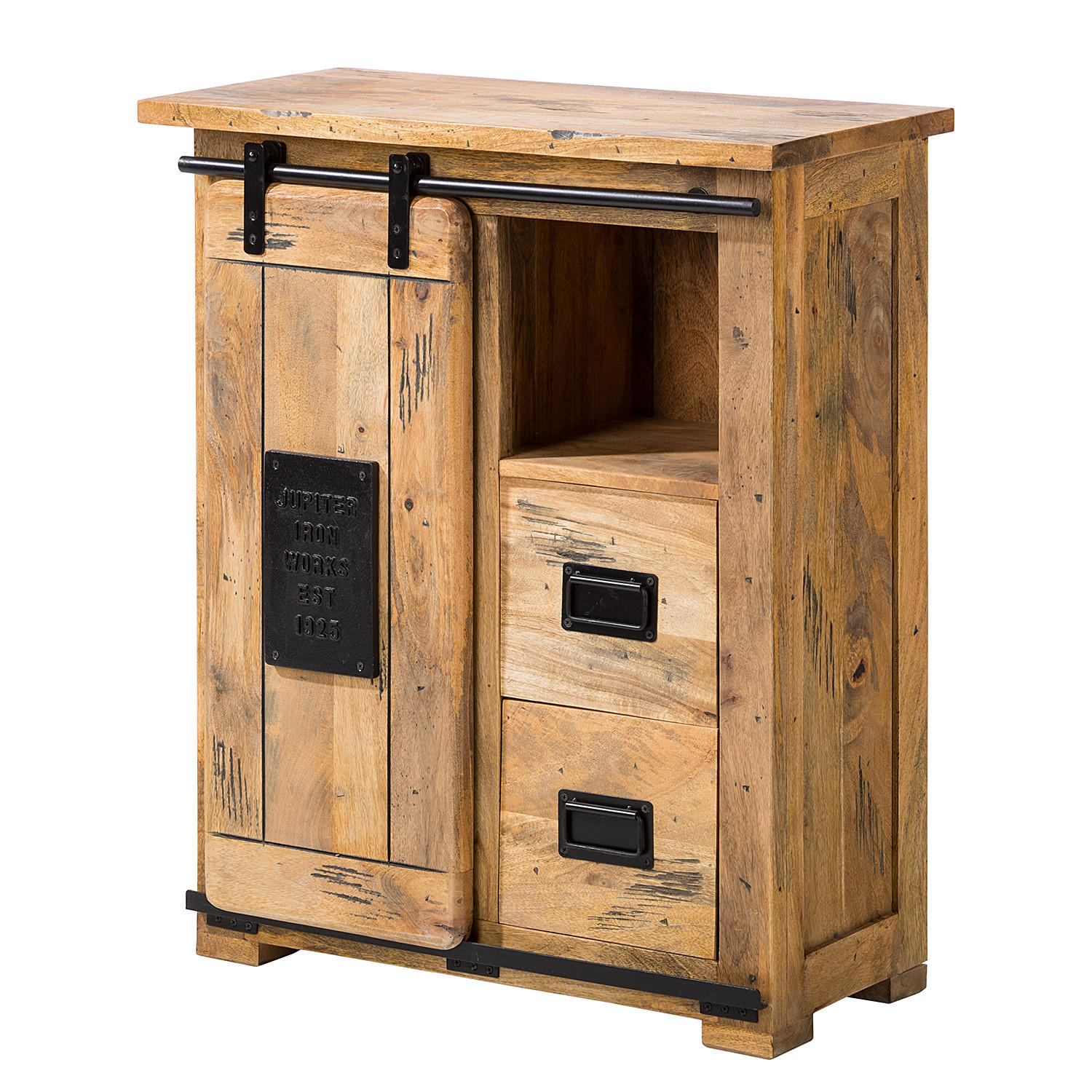 KOMMODE - Mango massiv / Eisen - Mango / Schwarz - Braun, Holz/Metall (75/90/36cm) - home24