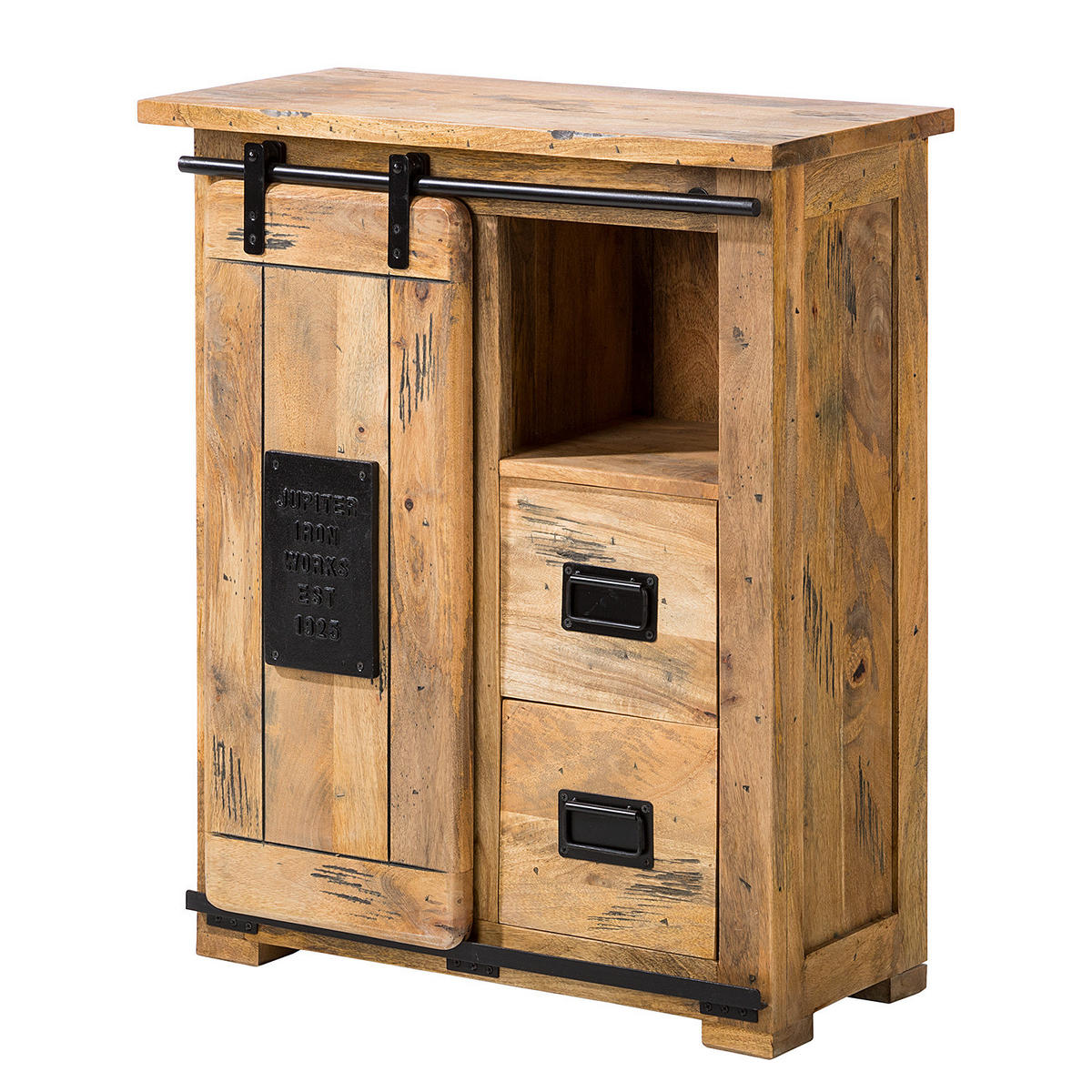 KOMMODE - Mango massiv / Eisen - Mango / Schwarz - Braun, Holz/Metall (75/90/36cm) - home24