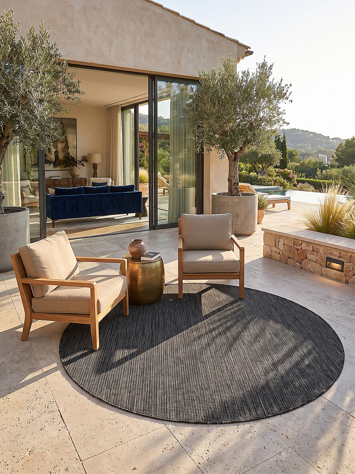 TEPPICH Flachgewebe, Outdoor, Fußbodenheizung-geeignet, VIGOLENO in Anthrazit, Ø 120 cm - Anthrazit, Textil (120/120cm) - KADIMA DESIGN