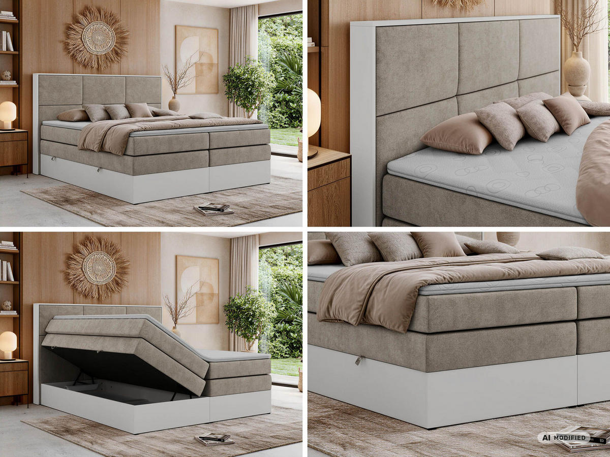 POSTEL BOXSPRING DELVIT KING 140/200 - Šedobéžová Strukturovaná látka - Topper Visco - H4 - černá/šedobéžová, textil/plast (140/200cm) - MKS