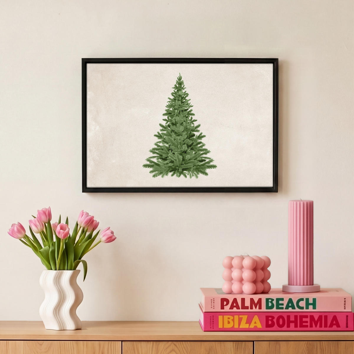 LEINWAND Bilder mit Rahmen - Weihnachtsbaum - Grün - Weihnachten - Feiertage - 30x20 - Olivgrün, Textil (30/20cm) - MuchoWow